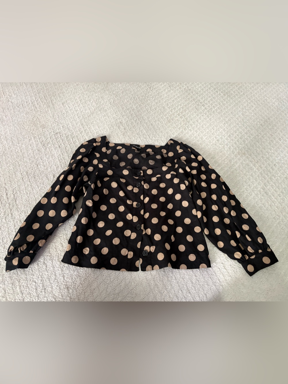 J.Crew Black Polka Dot Button-Front Blouse - Beige Dots